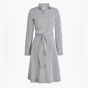 J. Crew | Navy & White Striped tie-waist shirt dress in cotton Poplin | Sz 12